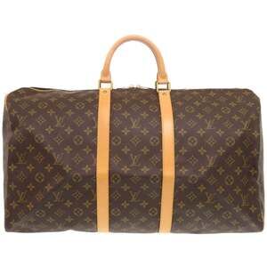 LOUIS VUITTON Brown Monogram Canvas Keepall 55 Boston Bag